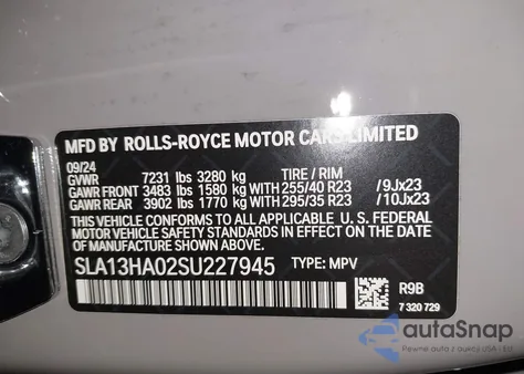2025 Rolls-Royce Cullinan from USA, damaged, VIN SLA13HA02SU227945